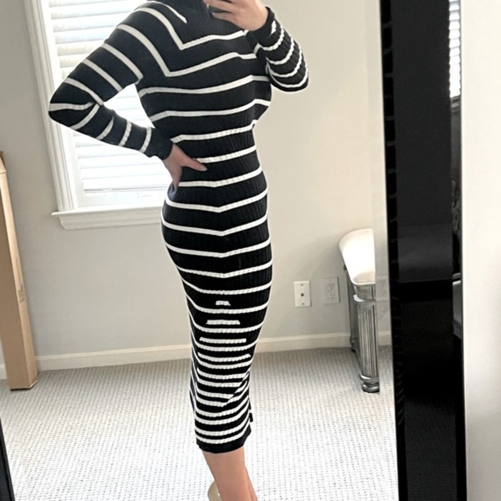 𝅺ALEXANDER WANG Striped Midi bodycon Sweater Dress NEW w/ Tags - Picture 4 of 6
